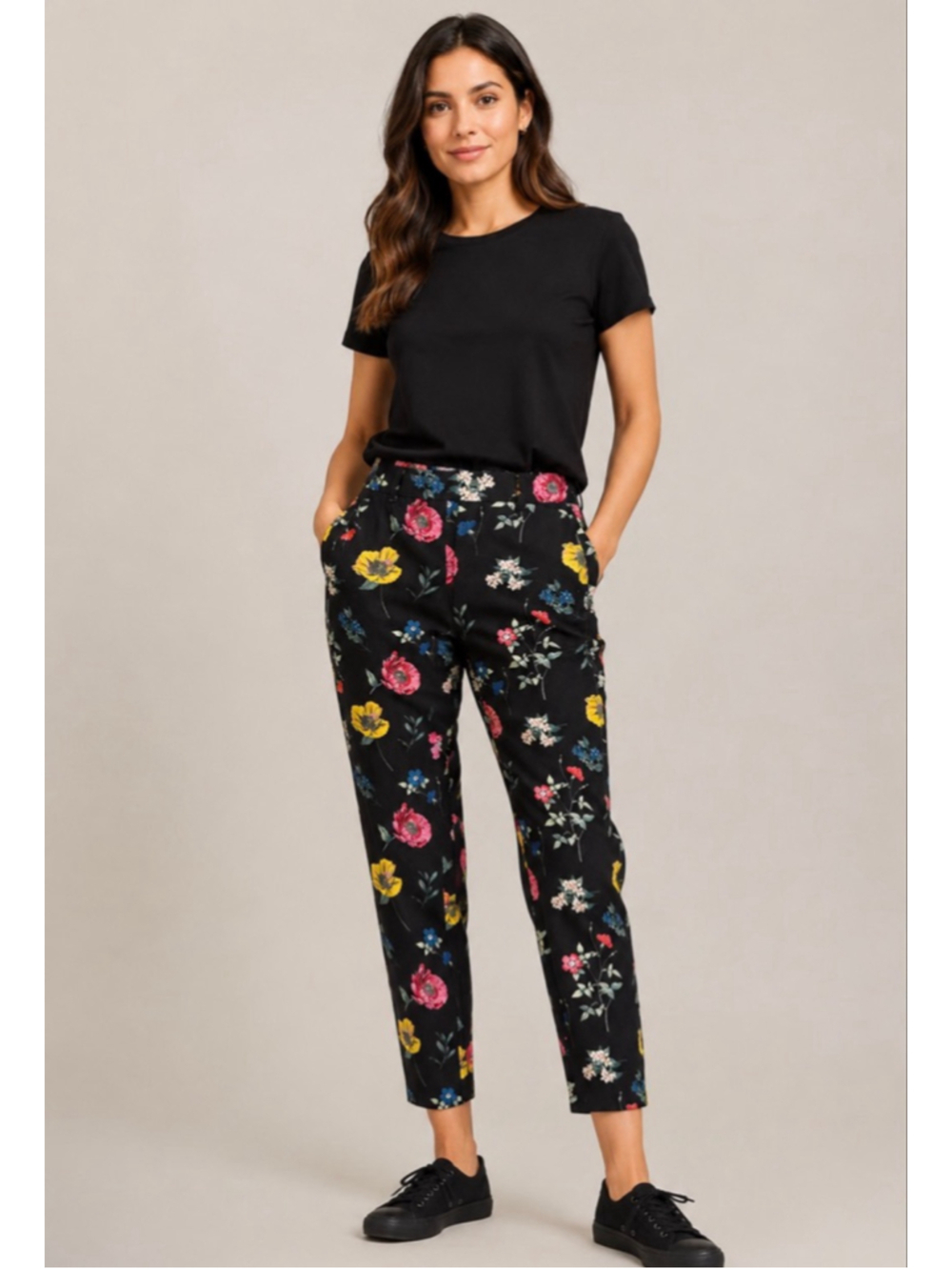 Old Navy Black Floral Pixie Ankle Pants Size 4